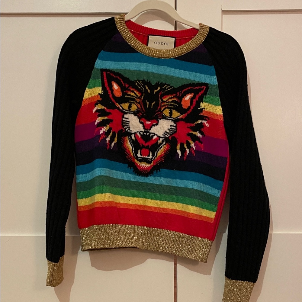 Gucci Vibrant Striped Sweater with Cat Design